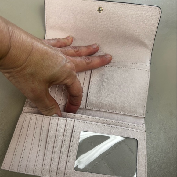 Michael Kors Jet Set Blush Powder Pink Leather Tri Fold Wallet Gold Logo - Picture 16 of 16